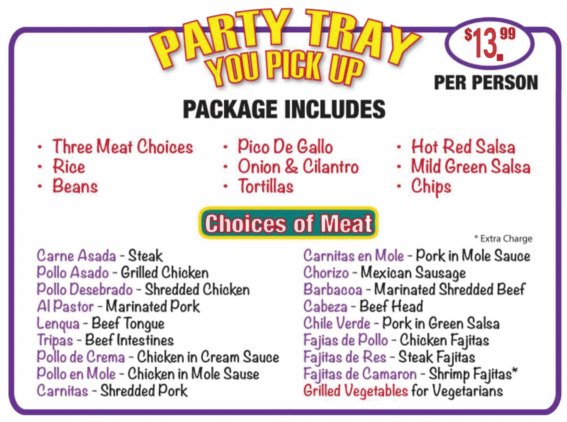 Mexican Catering Party Tray Menu | Authentic Mexican Food | Arteaga's Food Center