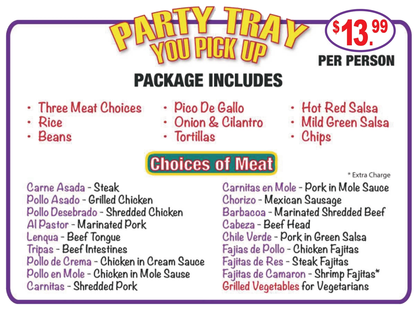 Mexican Catering Party Tray Menu | Authentic Mexican Food | Arteaga's Food Center