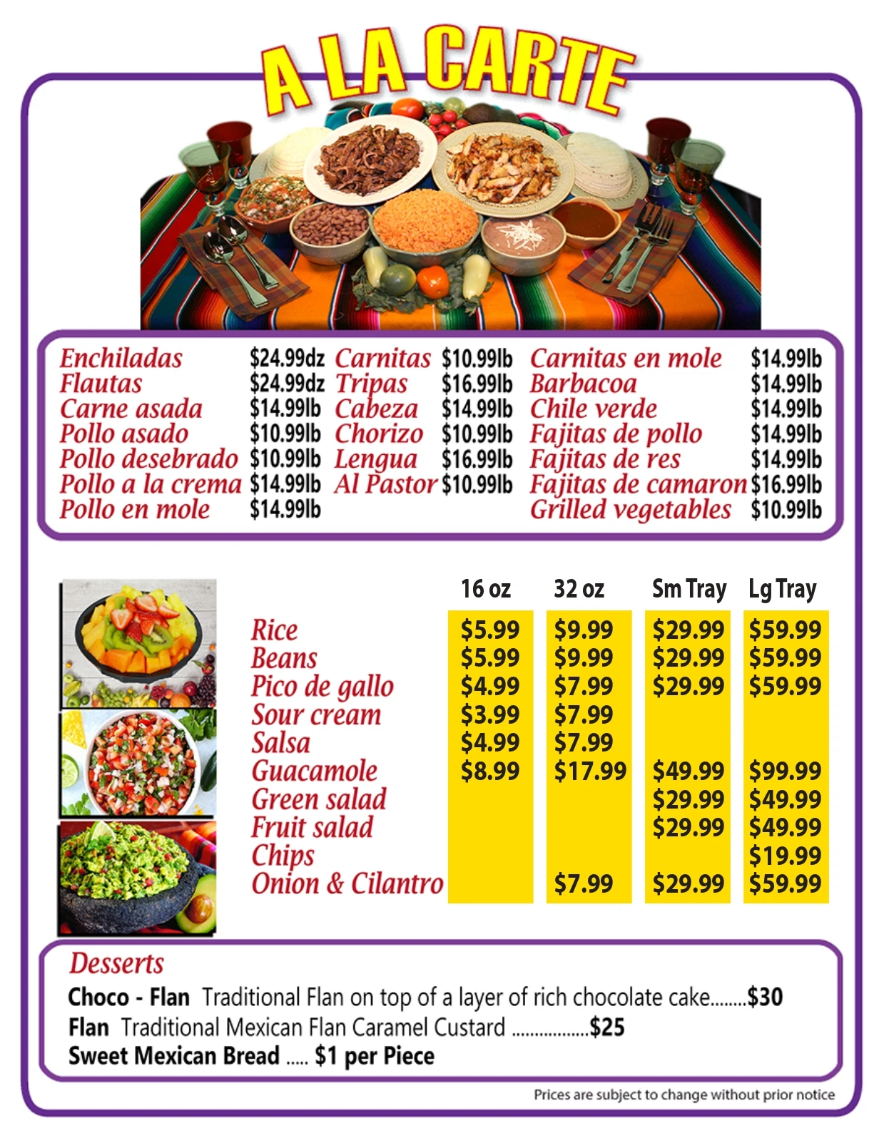 Mexican Catering Party Tray Menu | Authentic Mexican Food | Arteaga's Food Center